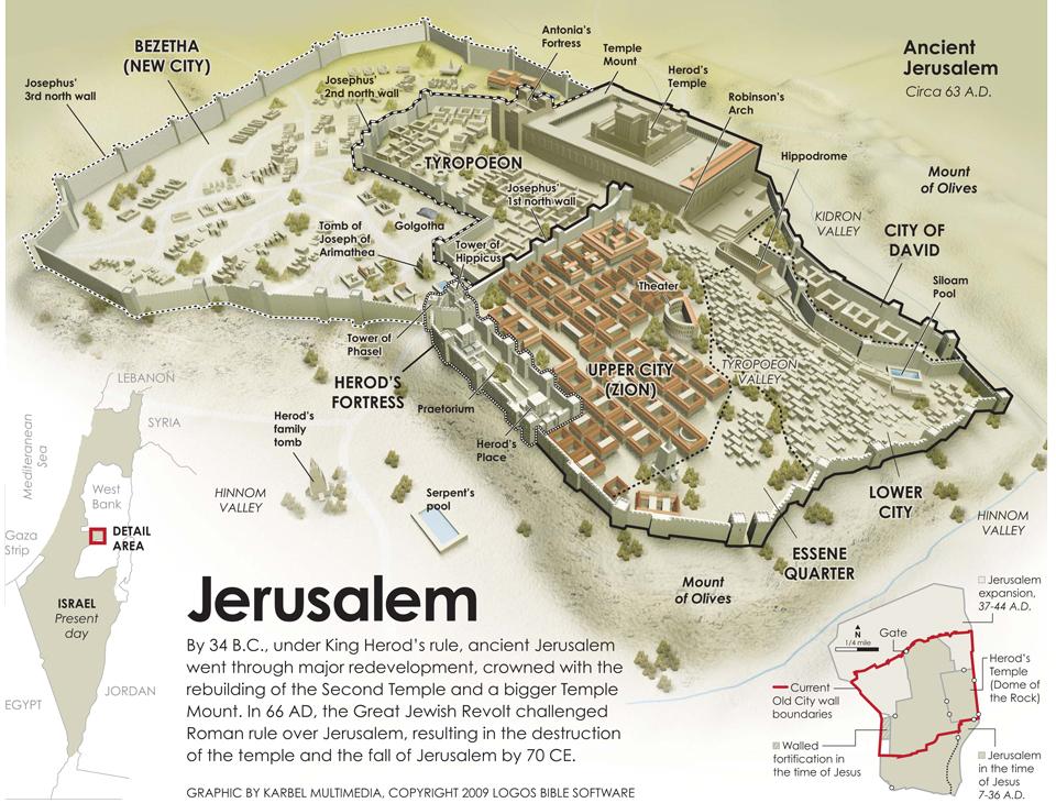 Gamla Jerusalem karta - Karta över gamla Jerusalem (Israel)
