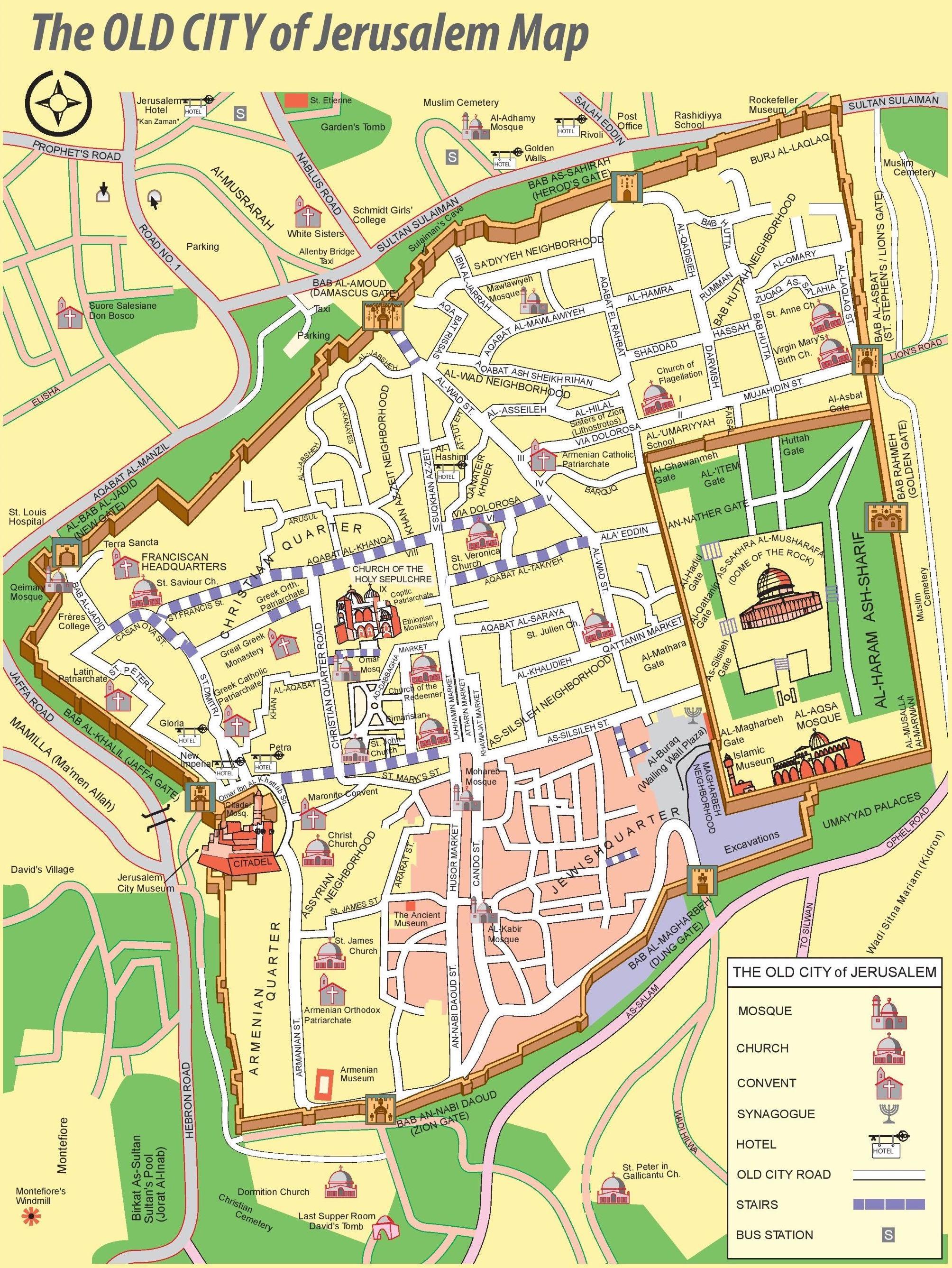 Gamla stan i Jerusalem karta - Karta över gamla stan i Jerusalem (Israel)